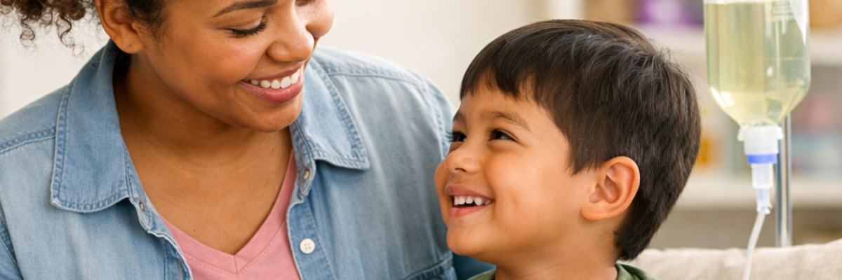 Woman and her kid on tube fed therapy